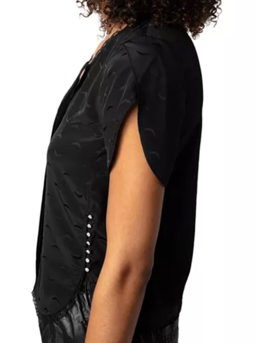 🌟NWT🌟 ZADIG & VOLTAIRE Tiffany Jacquard Wings Silk Blouse In Black - Picture 8 of 10